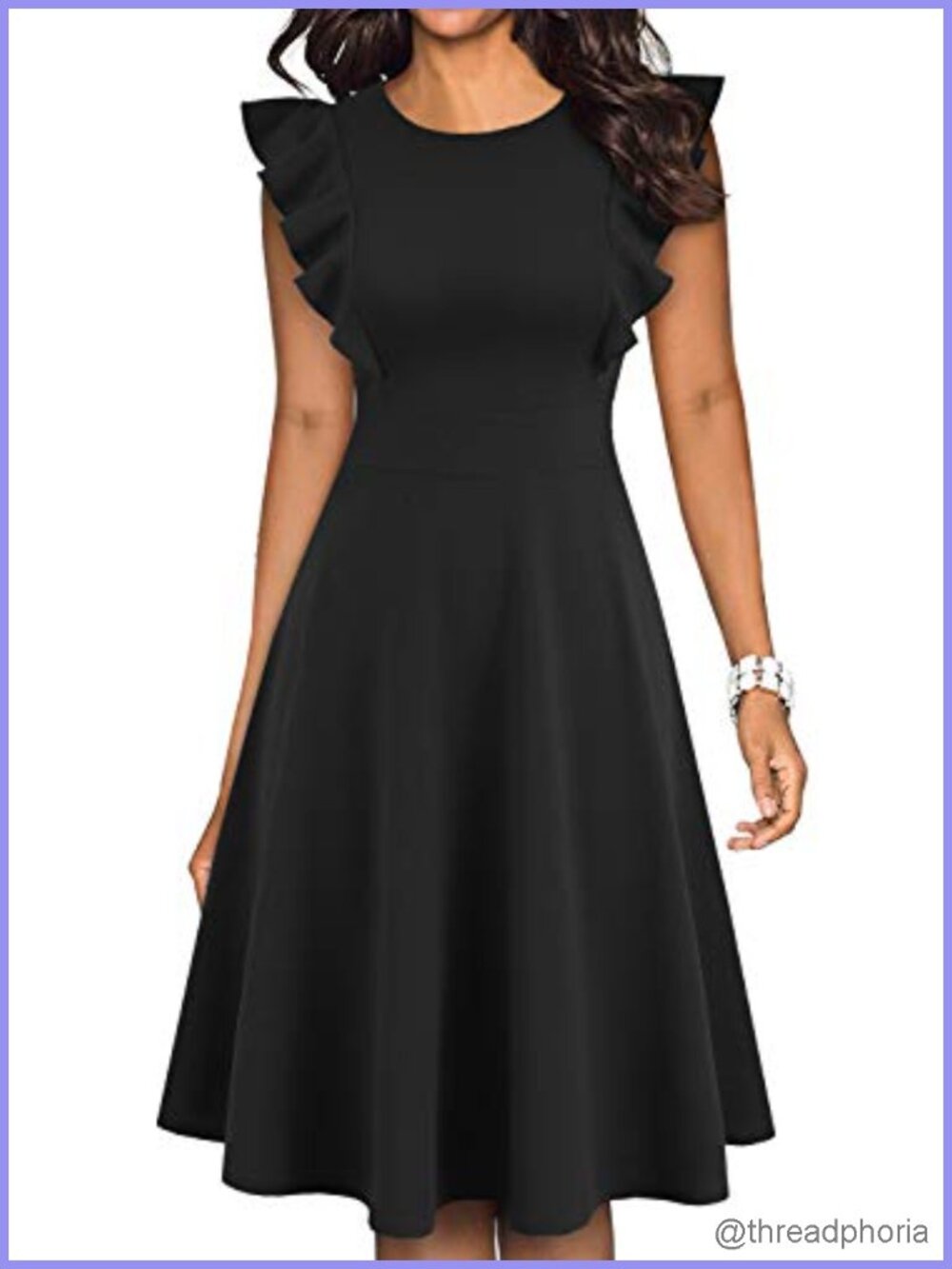 Vintage Ruffle Sleeve Floral A-Line Cocktail Party Dress